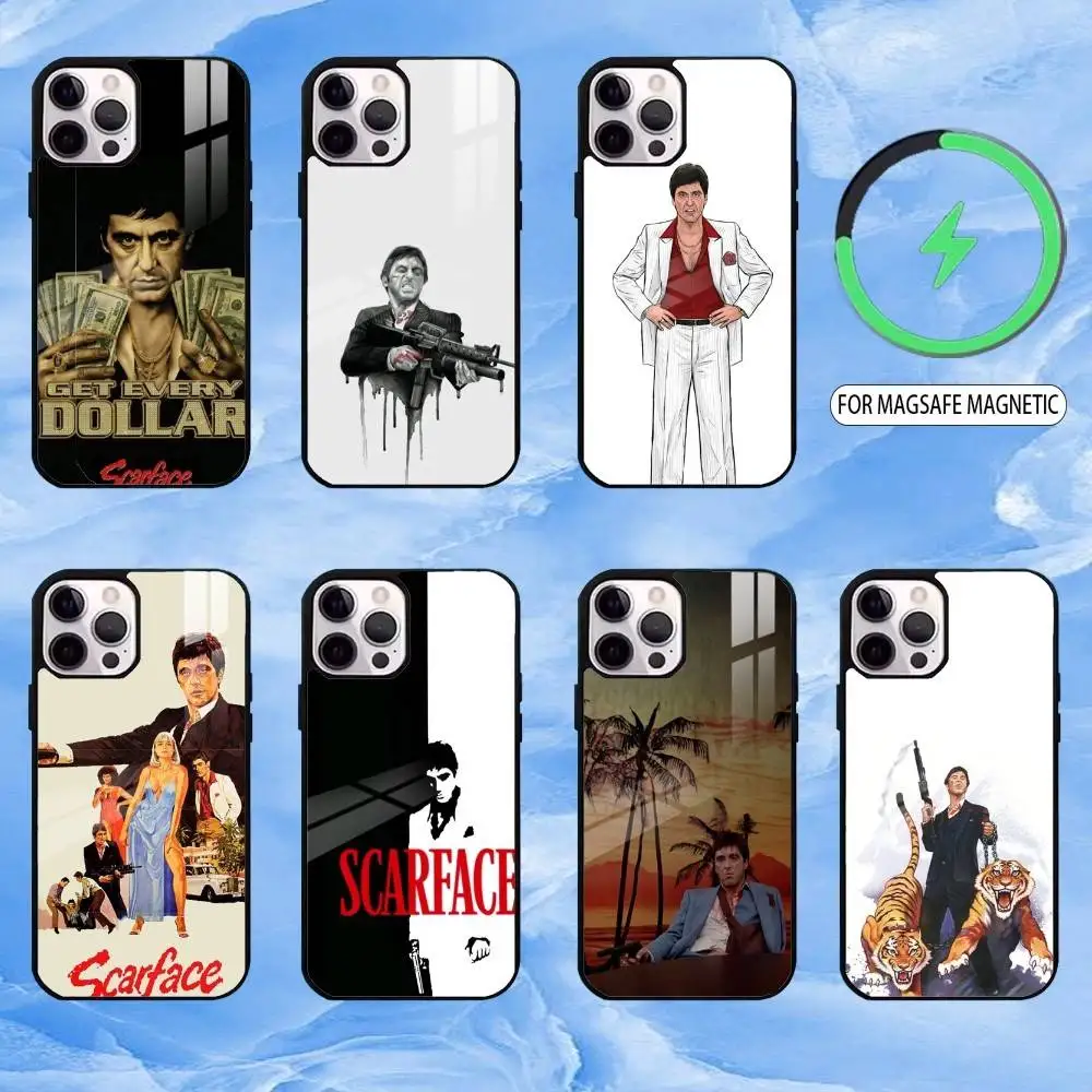 

Чехол для телефона S-Scarfaces Tony M-Montana для iPhone17,16,15,14,13,12,11 Plus, Pro Max, магнитный для беспроводной зарядки Magsafe