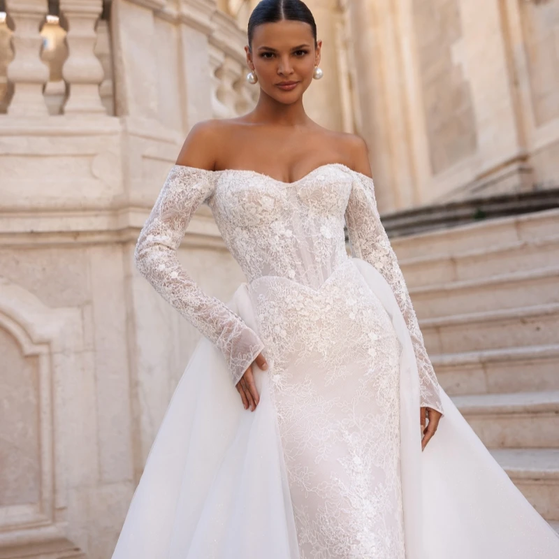 Luxus Champagner Dubai Arabisch Meerjungfrau Brautkleider Applique Spitze Gericht Zug Brautkleid Brautkleider vestidos de