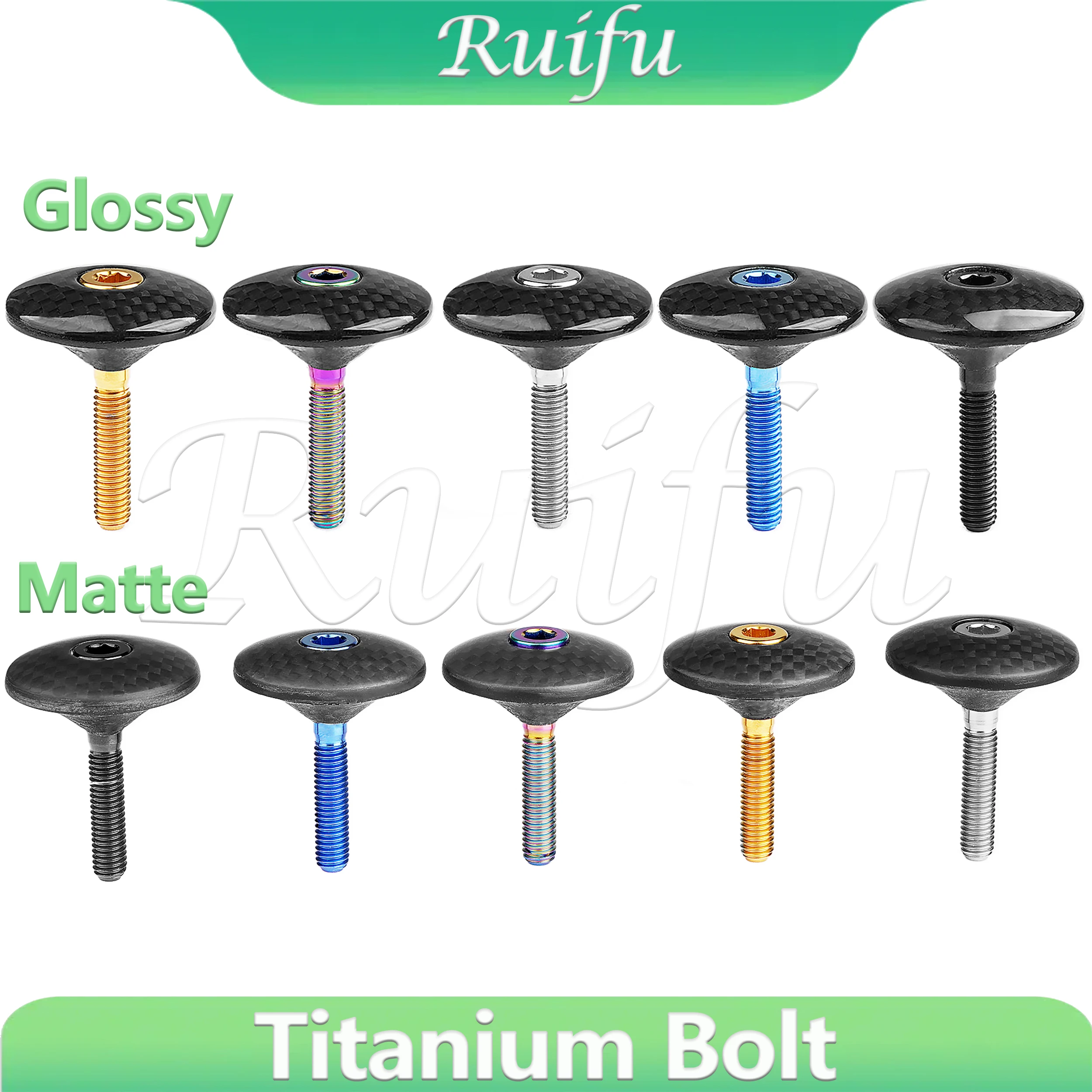 

Ruifu Titanium Bolt M6x35mm Titanium Bolt + 1 1/8" 3K Carbon Fiber Glossy/Matte Bike Headset Stem Top Cap