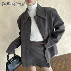 TWOTWINSTYLE Solid Patchwork Pocket Coat per le donne Lape manica lunga Patchwork monopetto cappotti Casual moda femminile nuovo