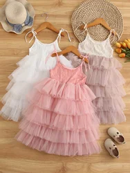 Girls wedding dress little princess birthday party gown lace sling tutu dresses children vintage floral cloths