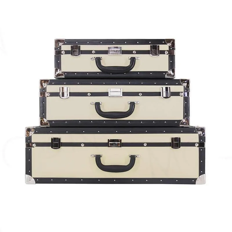 

Beige leather black edge portable, suitcase hotel bed and breakfast, storage box suitcase, cloakroom decoration ornament