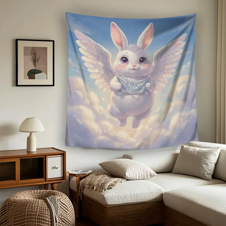 1PC Angel Rabbit Wing Art Print Backdrop Banner, Bedroom Living Room Photo Background, Polyester, Home Decor, Wall Art