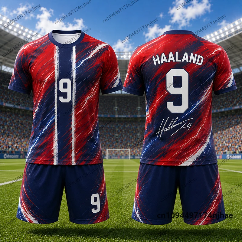 2026 Kinder-Trainingsanzug Haaland # 9 bedruckte T-Shirt+Shorts-Sets Fußball Norwegen Fans Eltern-Kind-Anzug Sportbekleidung Kinder/Erwachsene Kleidung – Detail 6