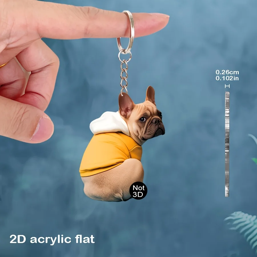 2D French Bulldog Keychain Adorable Acrylic Hanging Ornament Cartoon Dog Design Backpacks Decor Charm Gift for Festive Accessory