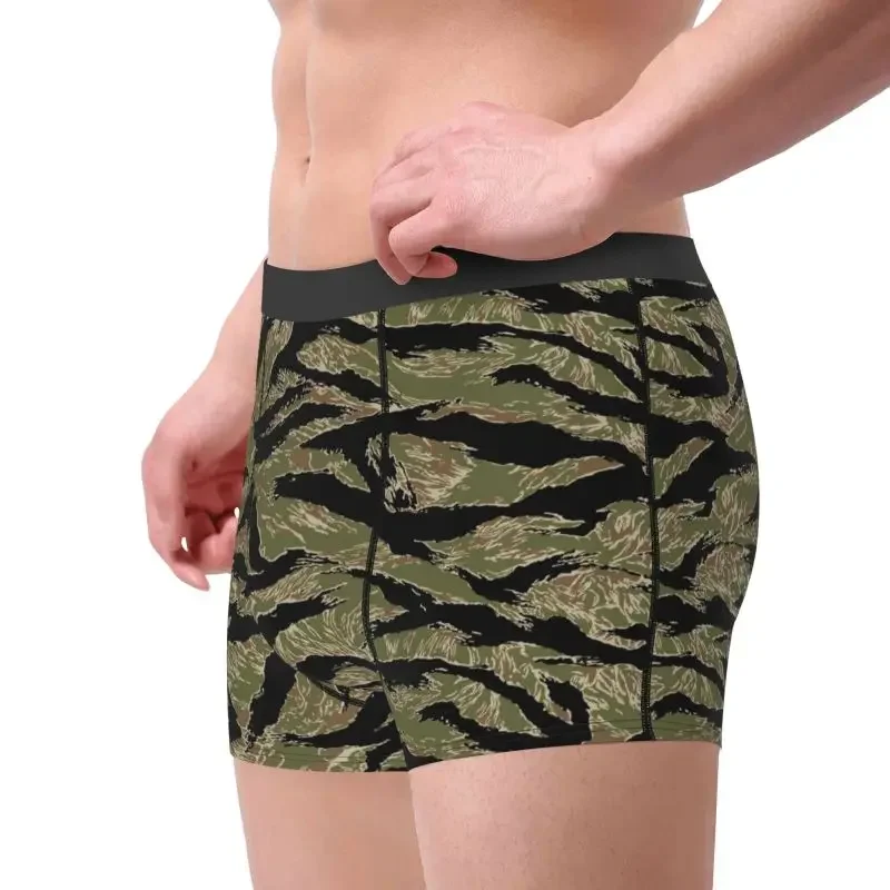Tiger Stripe Camo Pattern Boxer Briefs Men Underwear Elastic Belt Boxers Soft Breathable Ball Pouch Short Briefs Underpants