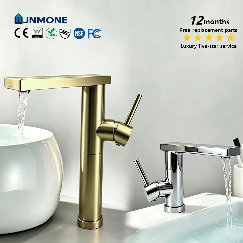 

Modern Bathroom Sink Faucet Tall Short Cold Hot Washbasin Water Tap Vessel Mixer Basin Faucet Deck Mounted Solid Bathroom Faucet