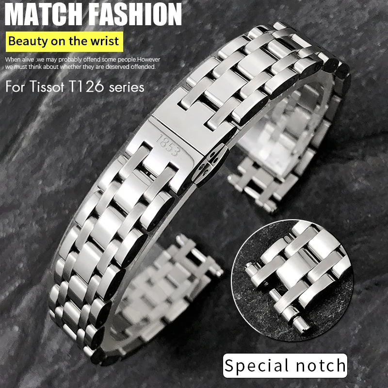 for T126 Tissot 1853 Bellissima Small Lady T126.010 Rose Gold 12mm Watchband 316L Stainless Steel Butterfly Clasp Bracelet Women