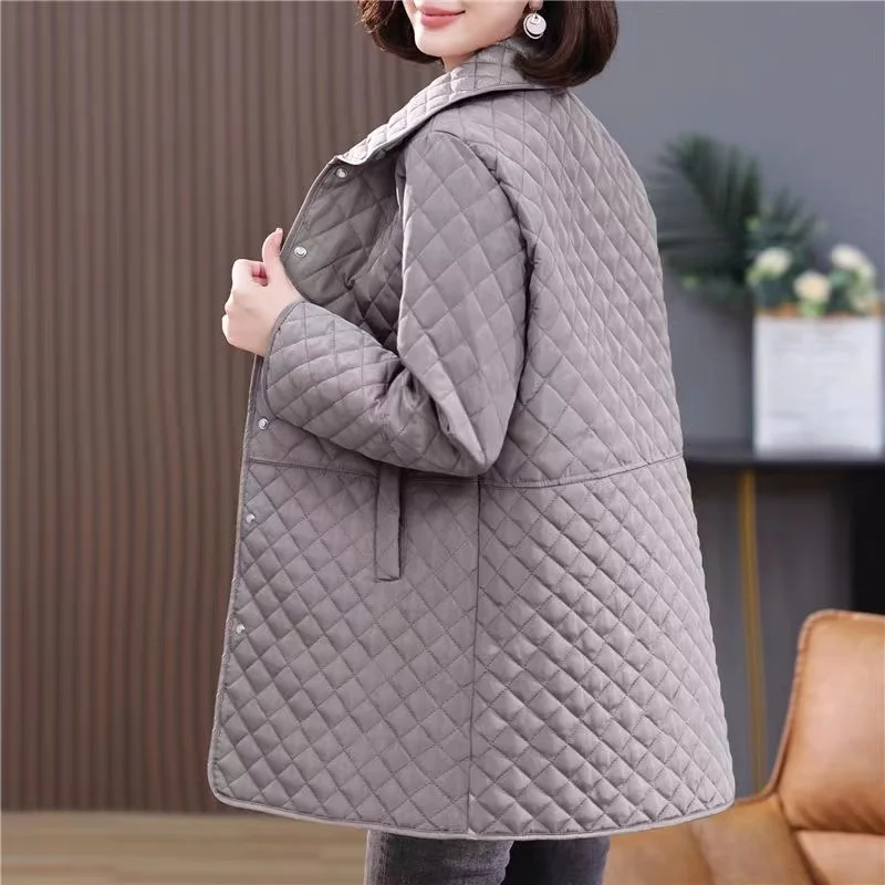 Women\'s Spring Autumn New Casual Light Thin Small Cotton Coat High End Diamond Plaid Cotton Jacket 6XL Female Leisure Outwear