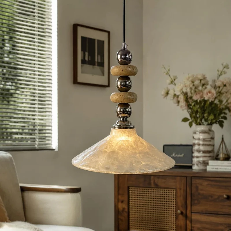 Japanese Style Cave Stone Shell Pendant Light Living Room Bedroom Bedside Dining Table Homestay Entrance Advanced Art Decoration