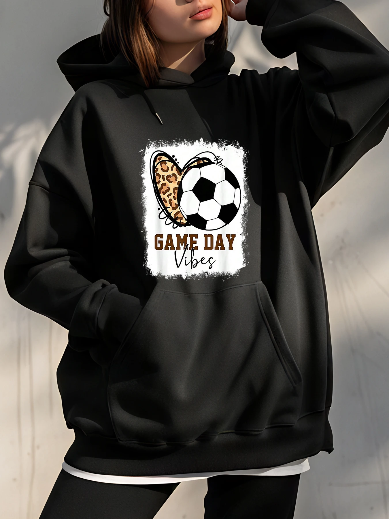 

Футбольная толстовка с леопардовым принтом, спортивная одежда на день игры, женская повседневная толстовка, женский модный наряд