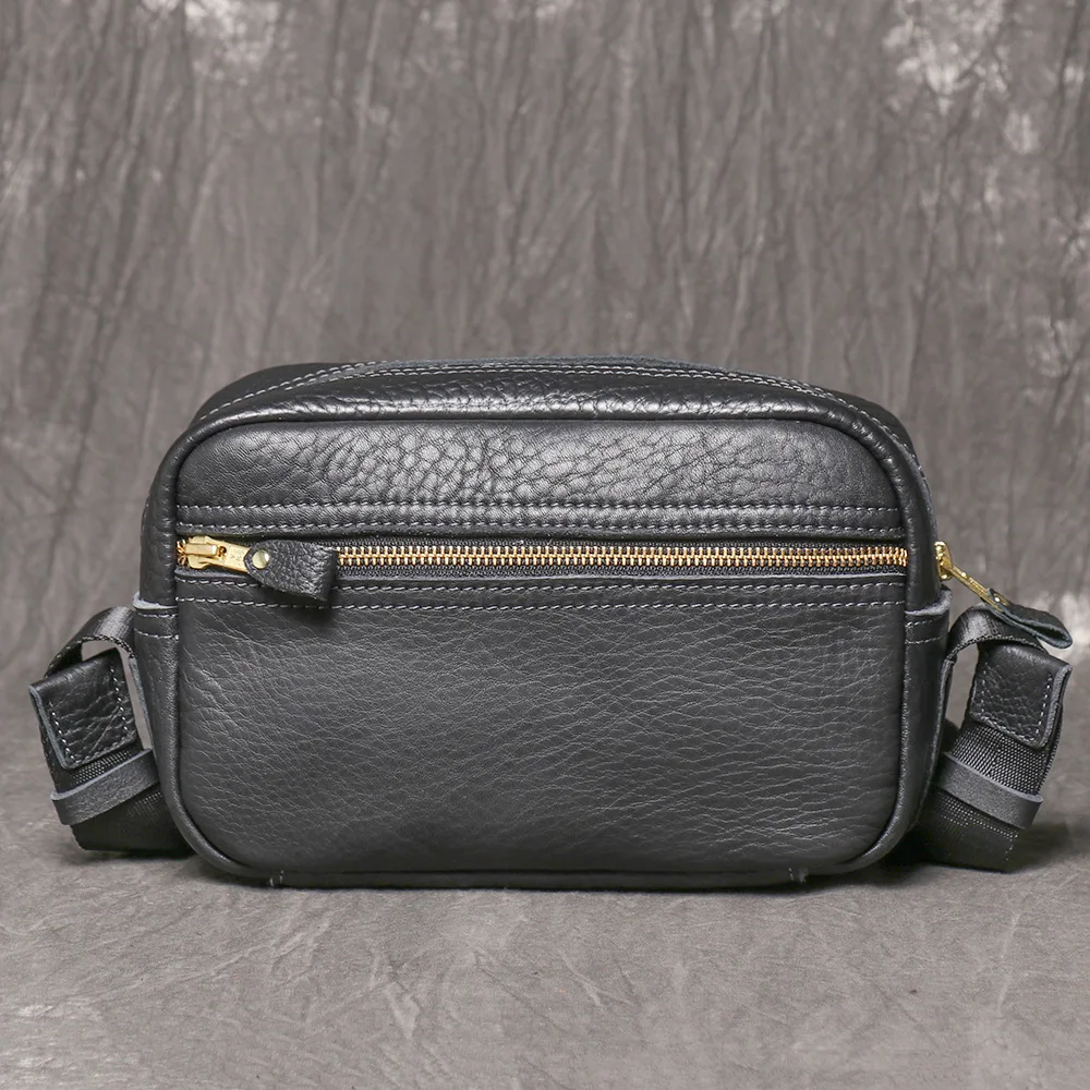 New Men's Genuine Leather Chest Sling Bag, Top Layer Cowhide Fashion Small Square Bag, Casual Shoulder Phone Bag