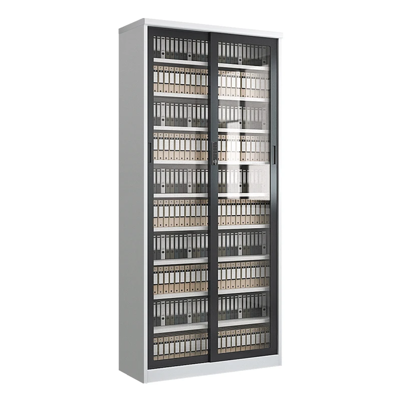 Office Steel File Cabinet Iron Bookcase Data Cabinet Sliding Door Password Lock Certificate Cabinet Thickened Locker