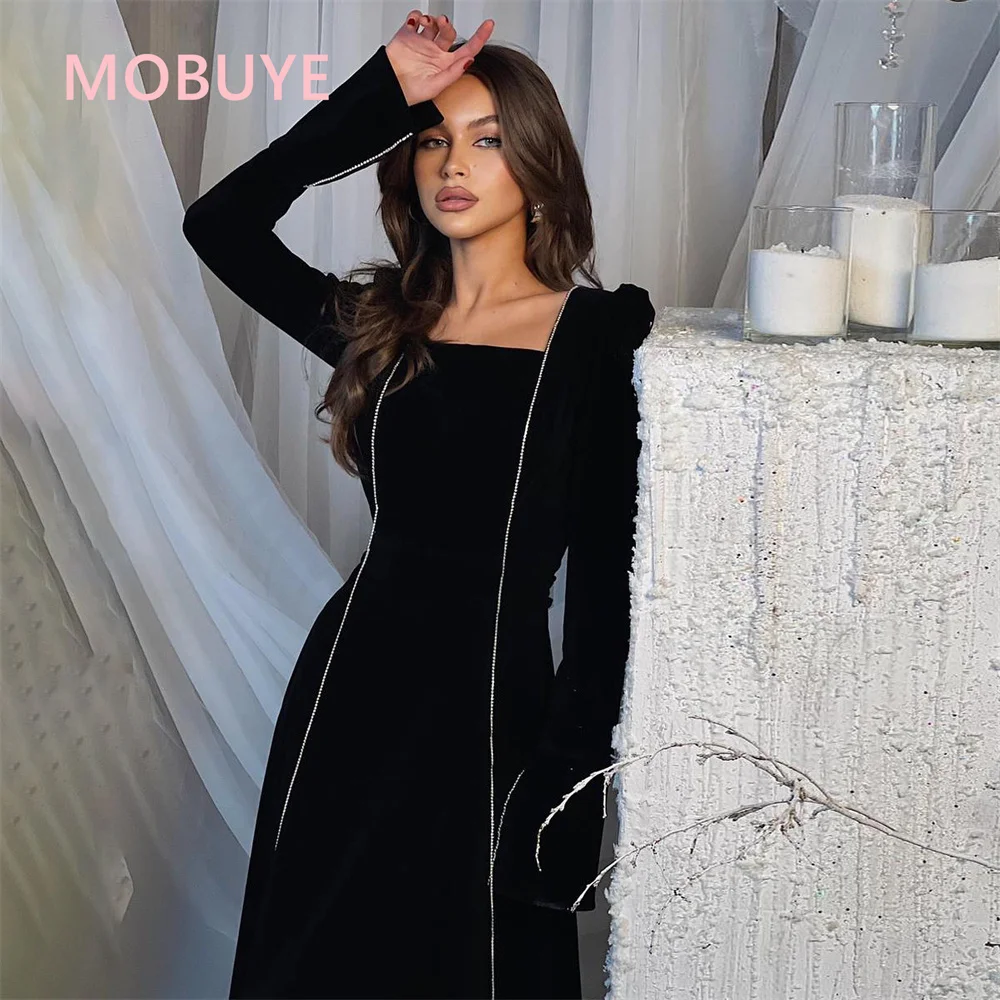 MOBUYE-Robe de Bal à Manches sulfpour Femme, Tenue de Soirée Élégante à Col Carré, Mode Arabe Dubaï, 2024