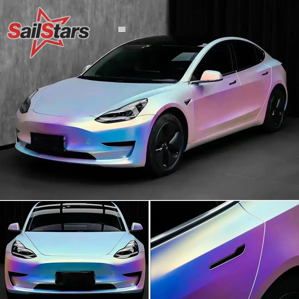 High Quality PET Car Stickers Rainbow Chrome Vinyl Wrap Film Matte Self Adhesive Auto Motorcycle Wrapping Foil