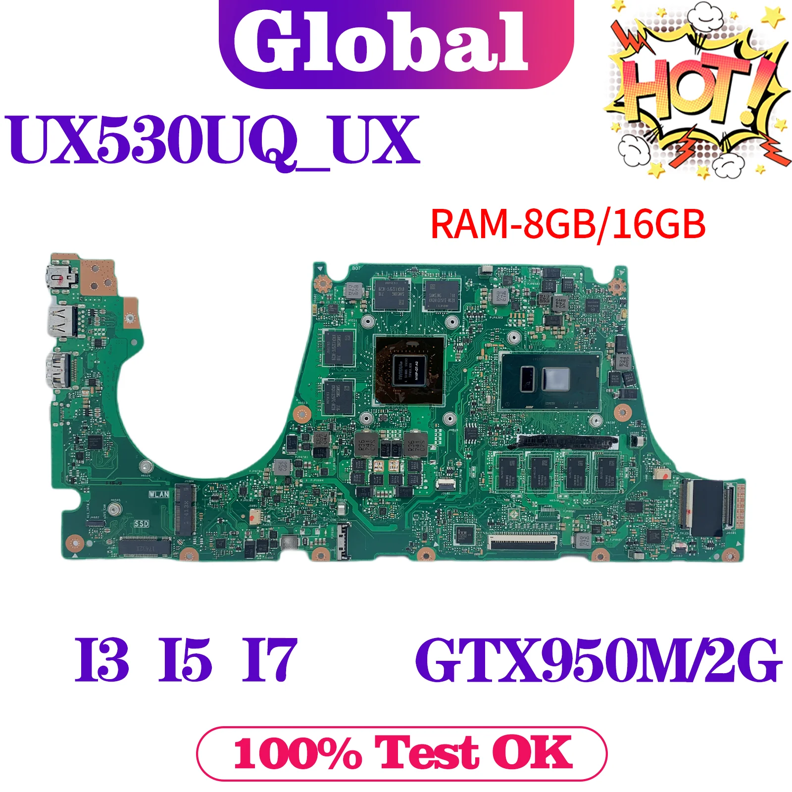 KEFU UX530U Mainboard For ASUS Zenbook UX530 UX530UQ UX530UX RX530UX BX530UX RX530UQ BX530UQ Laptop Motherboard I3 I5 I7 8G/16G