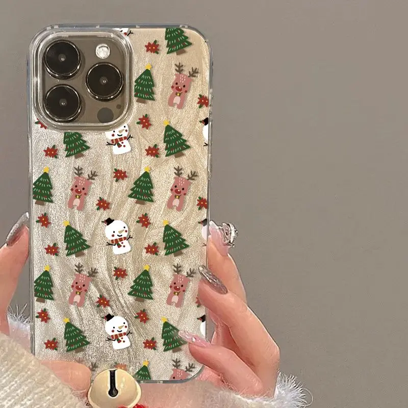 Reindeer Christmas Tree Phone Cases for IPhone 16 Pro Max Case 13 12 11 14 15 Pro XR XSMax 7 8 Plus Senior Feather Gauze Cover