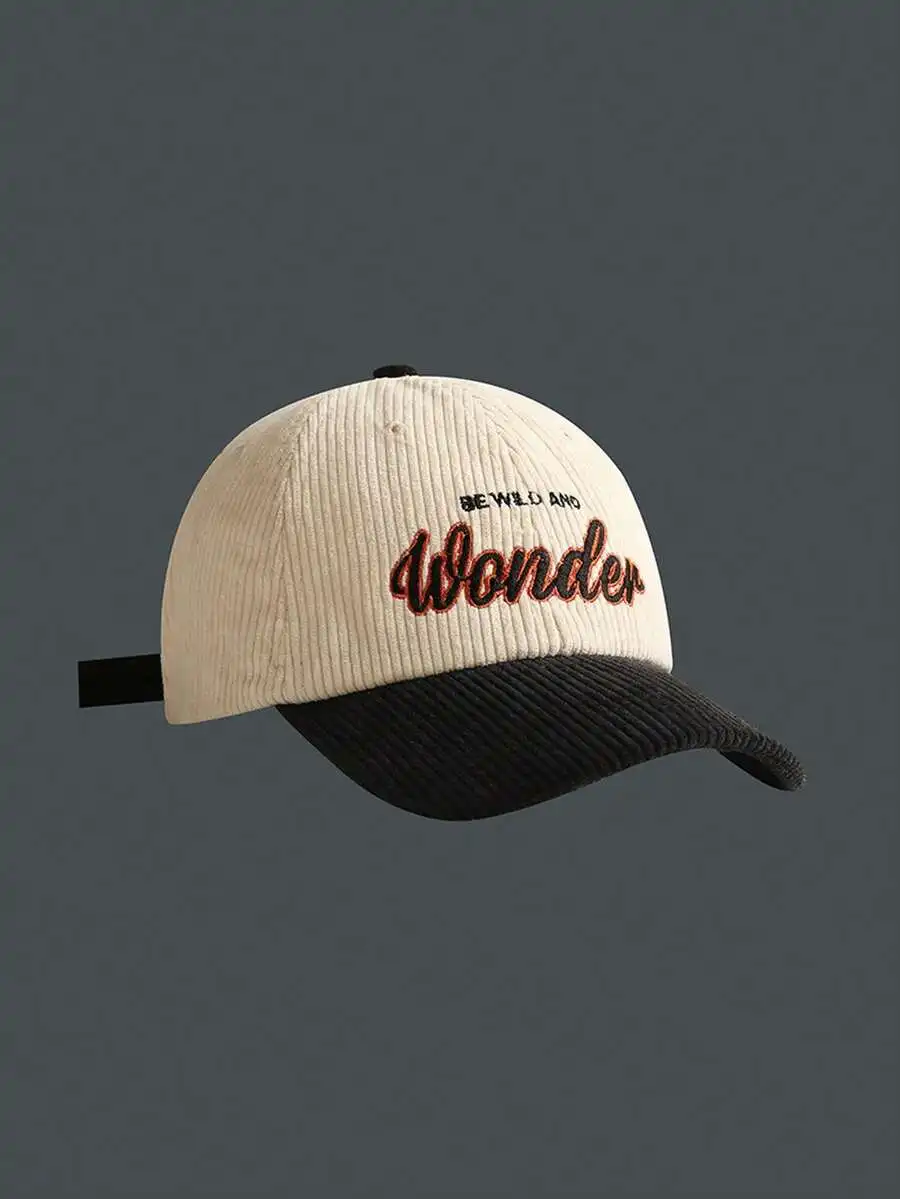 

Adjustable Corduroy Letter Embroidery Baseball Cap For Women Sun Protection