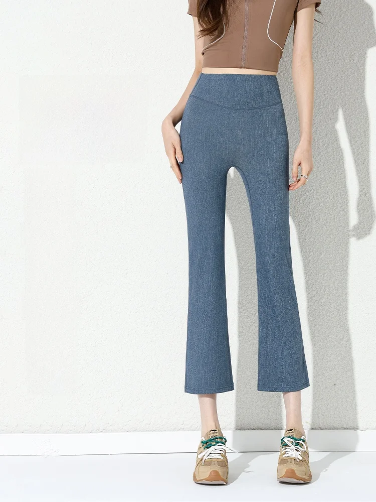 

Джинсовые леггинсы для йоги с высокой талией, весенняя мода, эффект подтяжки ягодиц и утягивания живота, визуально удлиняющие ноги, эксклюзивный маленький размер