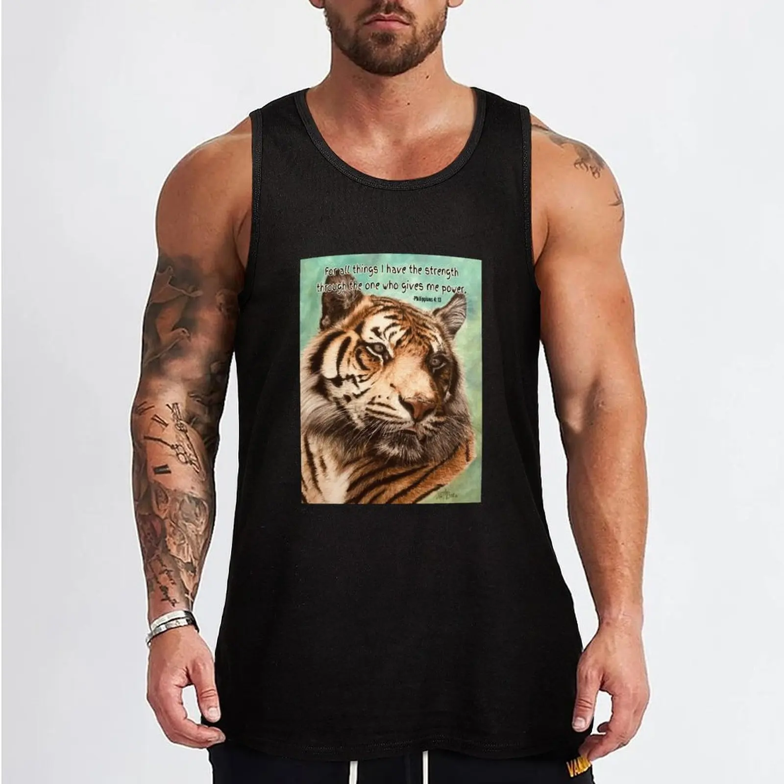 Be strong like the tiger Philippians 4:13 Tank Top t-shirts man Men's sports t-shirt Man clothes for gym