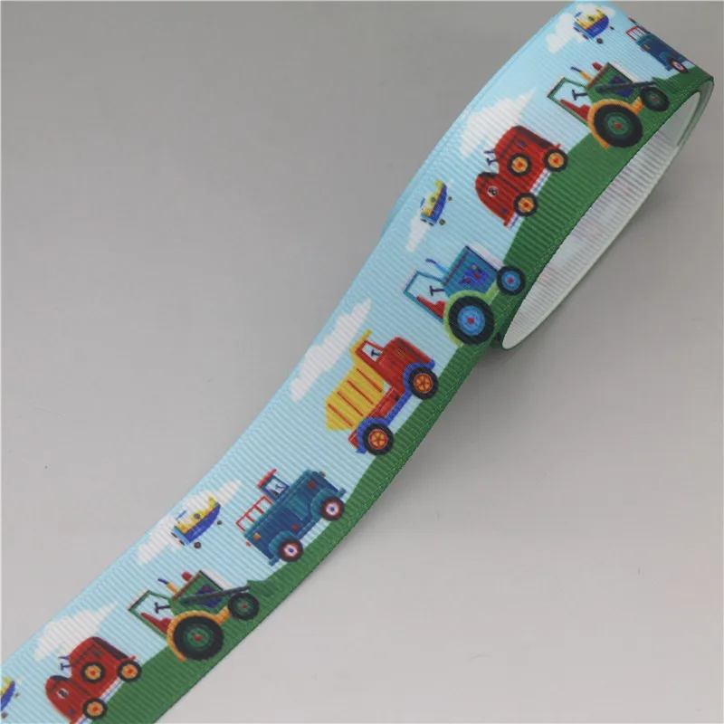 DHK 50yards Car Tractor Train Race Printed Grosgrain Ribbon Accessories Headwear Decoration Collar DIY Sewing Craft S2528