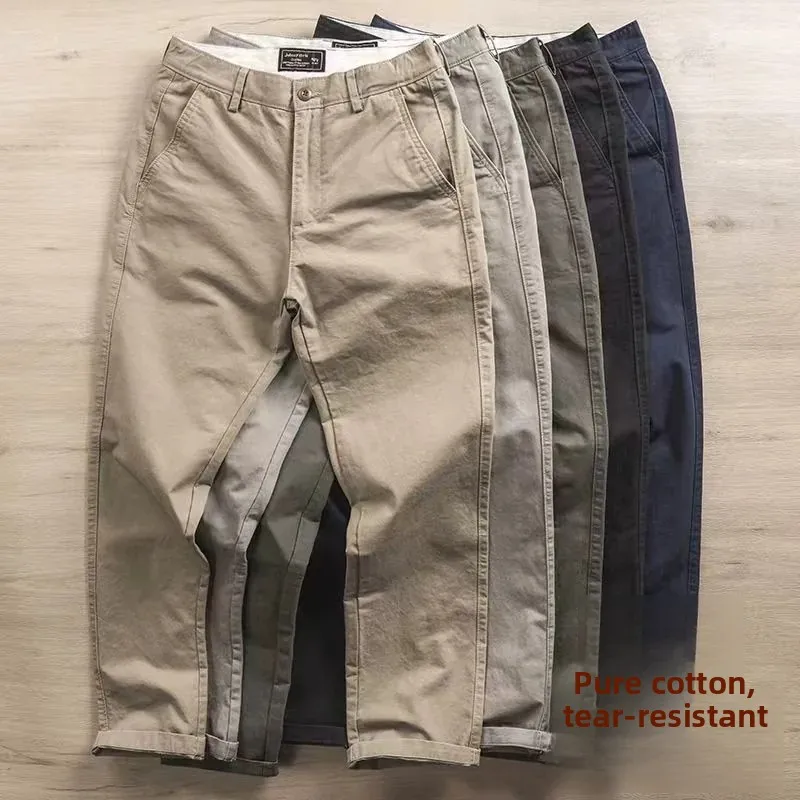 Spring Autumn Pure Cotton Work Trousers Men's Anti-Scald  Welding Wear-Resistant Casual Straight Leg Pants Office Loo...