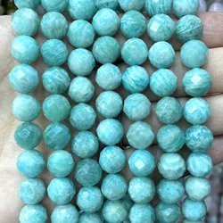 Natural Stone Faceted Amazonite Round Gemstone Spacer Beads For Jewelry Making DIY Bracelet Accessories 6/8/10MM 7.5''inches