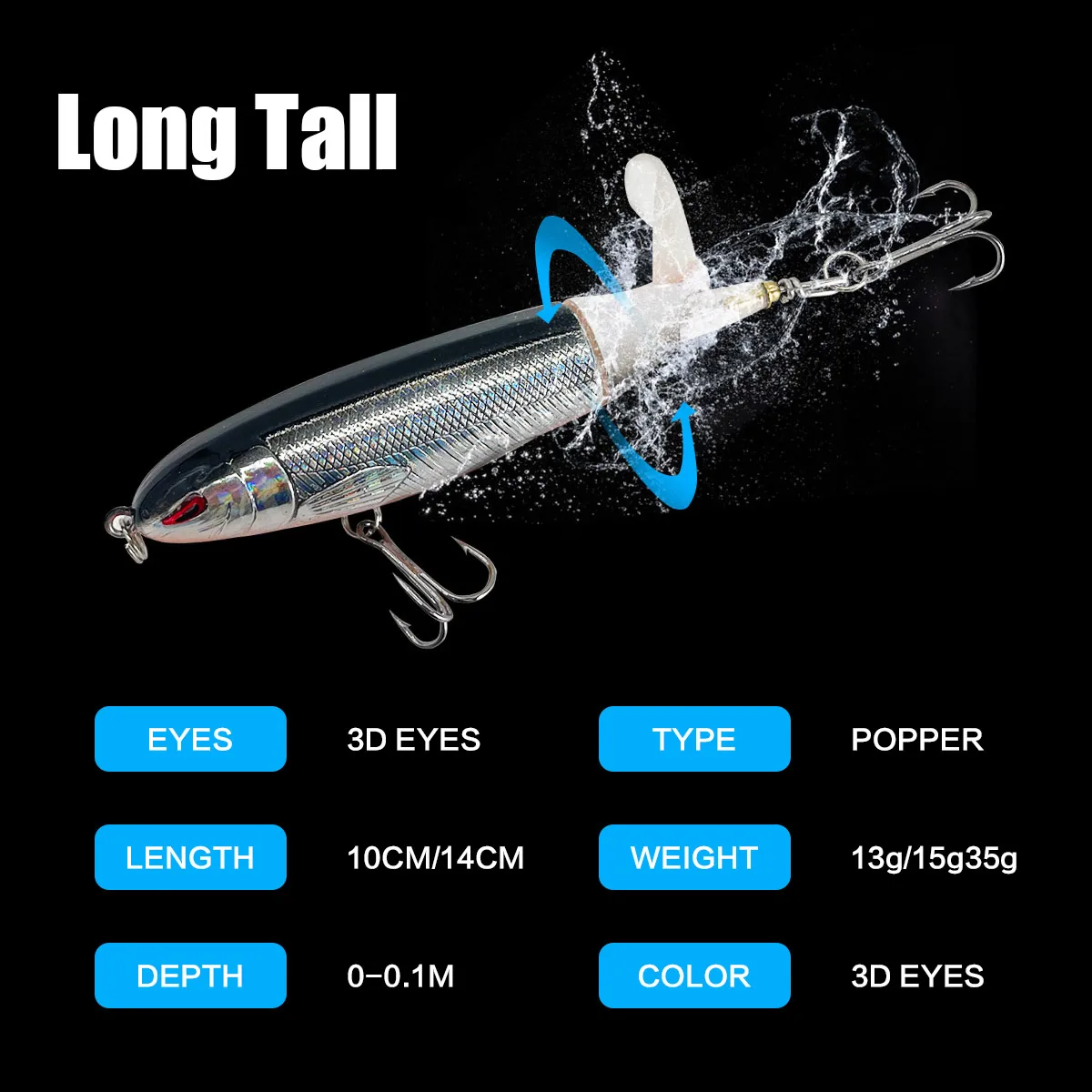 1 Pcs 10cm/14cm Topwater Fishing Lure Whopper Popper Artificial Bait Hard Plopper Soft Rotating Tail Fishing Tackle Fishing Bait