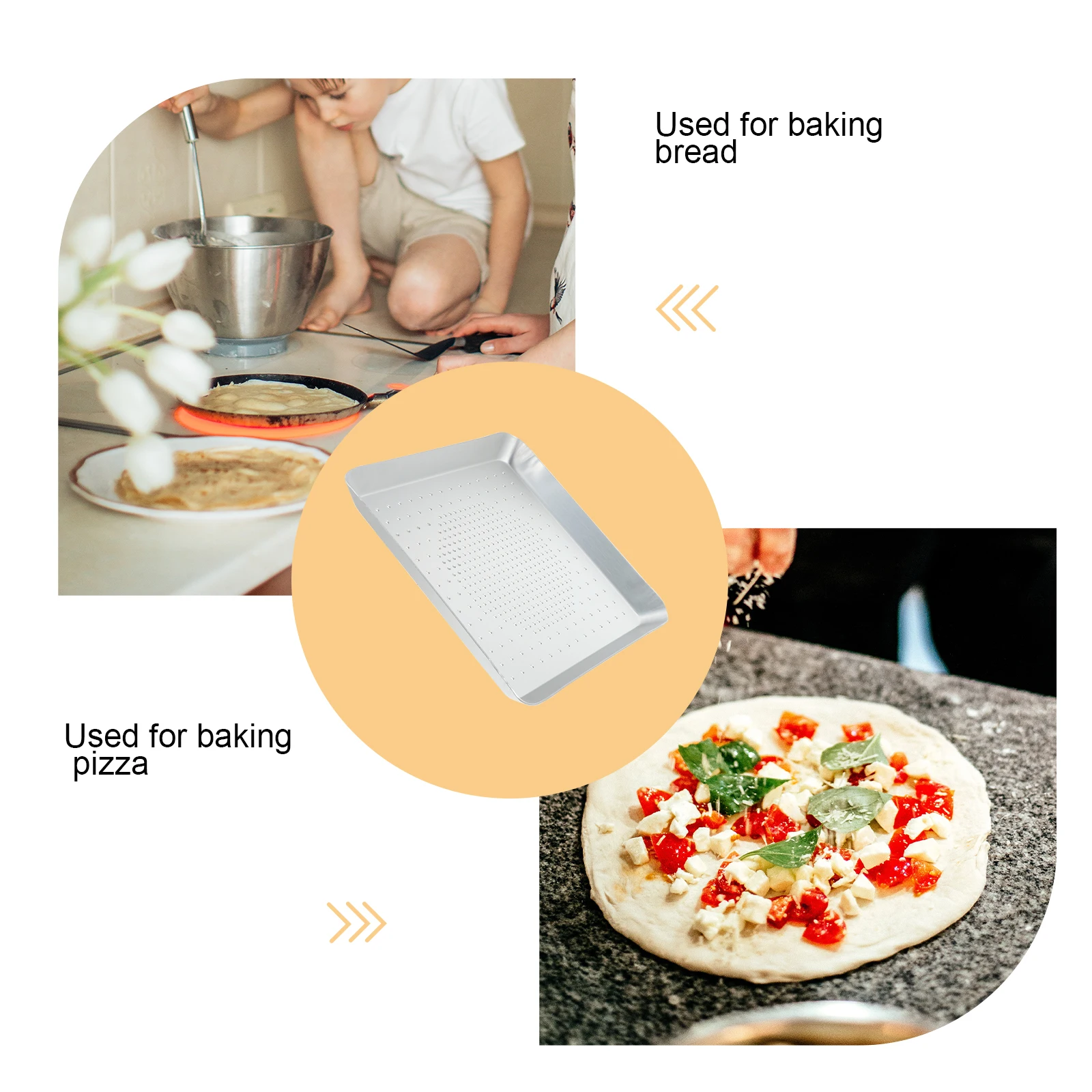 

Aluminum Baking Pans Punched Pizza Plate Making Accessories Bakeware Tray for Oven Square Silver Alloy