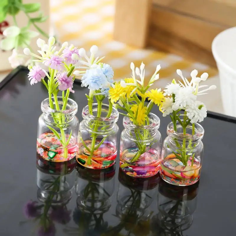 Mini Glass Vases Set Faux Flowers In Glass Vases Glow In The Dark Flower Vases For Desktops Car Dashboard Decor 4pc/lot