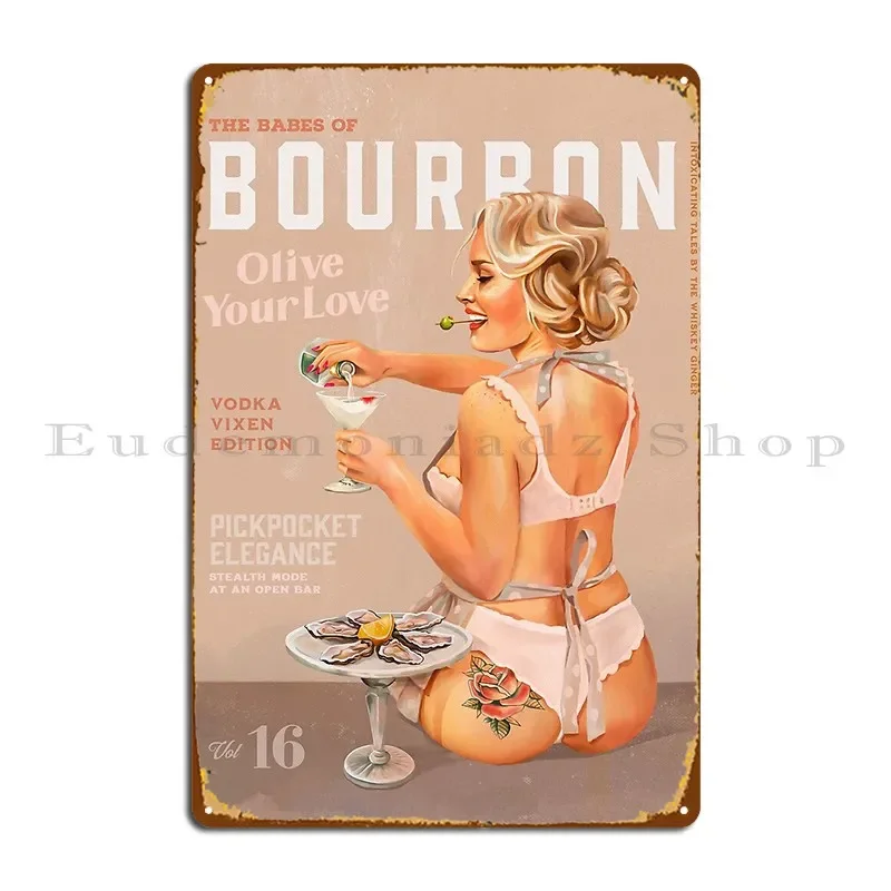 The Babes Of Bourbon Vol 16 Vodka Vixen Edition Sexy Vintage Pinup Art Illustration Metal Sign Character Classic Living Room