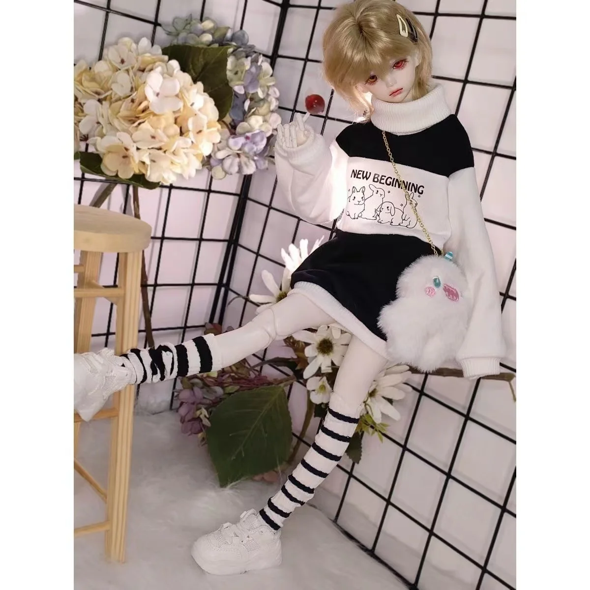 BJD doll clothes suitable for 1/4 size cute doll clothes black and white BJD doll clothes 1/4 set doll accessories (3 points)