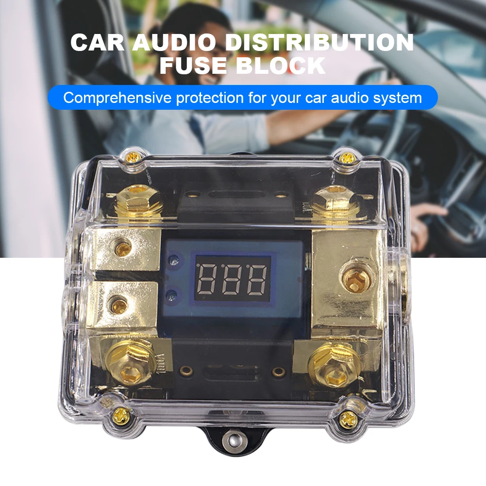 1 Way in 2 Way Out Power Distribution Block with LED Display Stereo Distribution Block Car Stereo Fuse Holder for Truck Vehicle