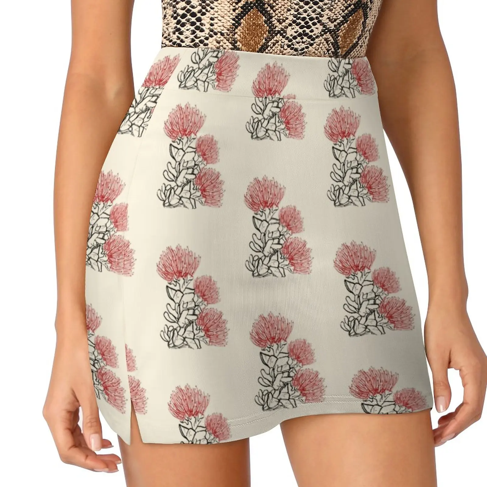 Ohia Lehua Original Calligraphy Artwork Women's skirt With Hide Pocket Tennis Skirt Golf Skirts Badminton Skirts Running skirts
