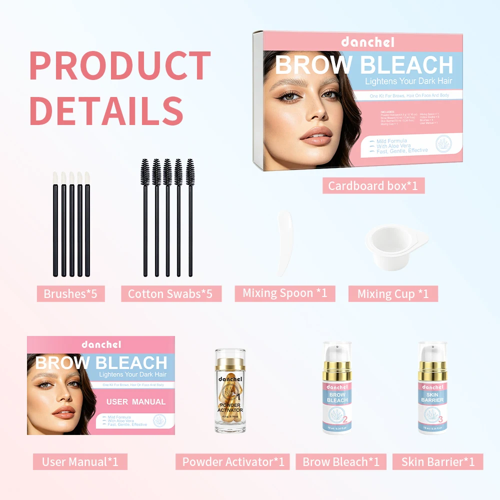 Eyebrow Bleach Kit Fast Lighten Dark Hair In 3 Mins For Eyebrow Face Body Multiple Hair Colors Complete DIY Home Bleaching Tools