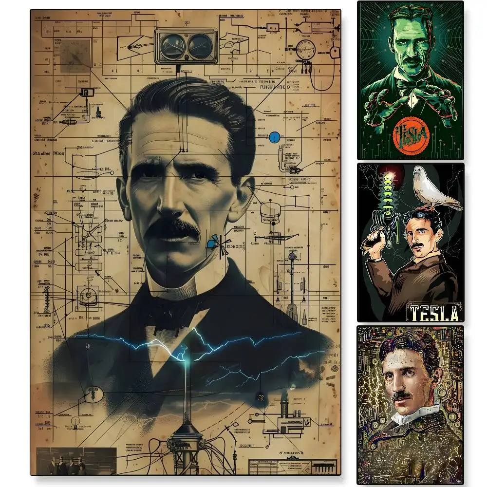 العالم الشهير الناس نيكولا تسلا-T المشارك قماش اللوحة المشارك مع يطبع غرفة نوم المنزل غرفة المعيشة الديكور هدية