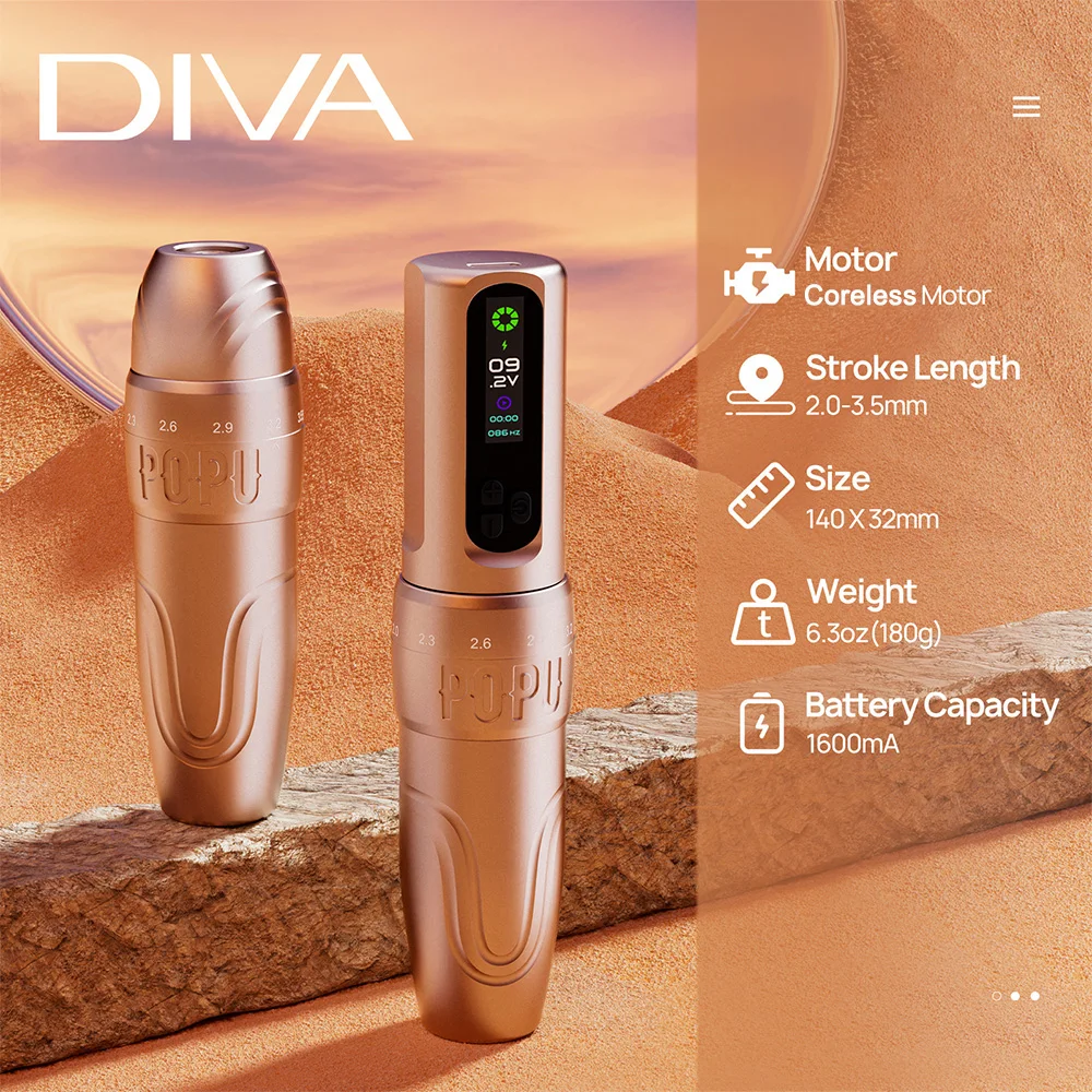 POPU Diva 2 Batteries Adjustable Stroke PMU Machine Custom Wireless PMU Permanent Makeup Machine for SMP and Tattooing