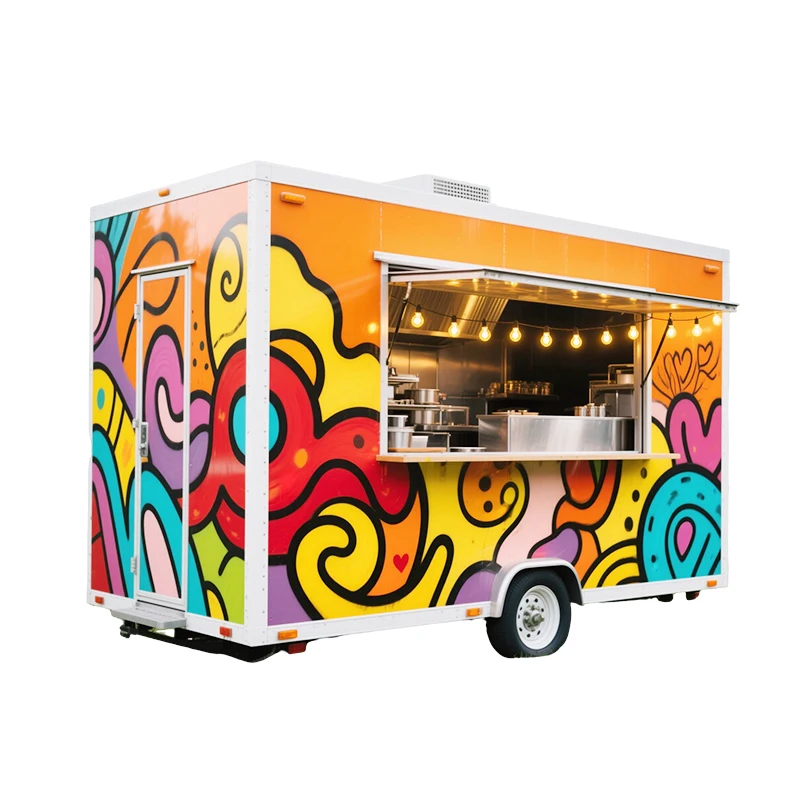 Food Truck Trailer Mobile Cart Caravan Hamburger Shape Mobile Business For Hotdog & Ice Cream Snack with Full Kitchen Equipment