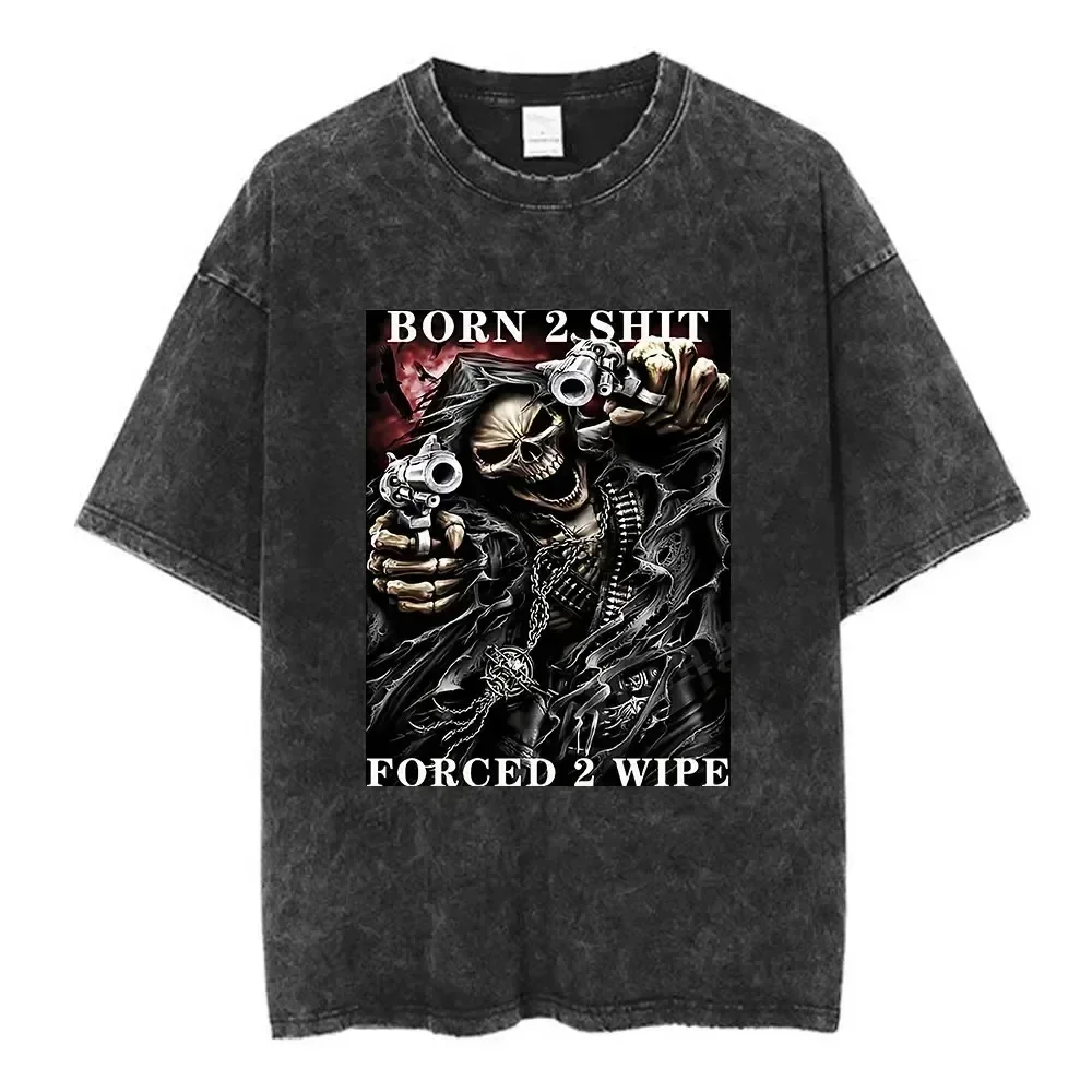 

New Autism Skeleton Meme T Shirt Funny Skull Men Women Fashion Hip Hop Vintage Washed Cotton Short Sleeve Oversized T-shirts