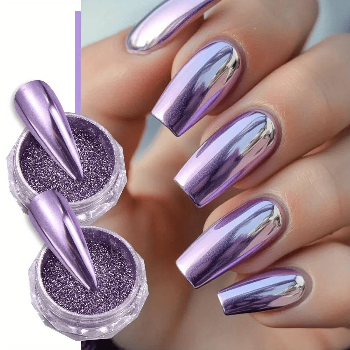 Purple Chrome Nail Powder Mirror Shine Metallic Effect Nail Art Pigment, Shimmer Glitter Decoration Powder for Stylish Manicure