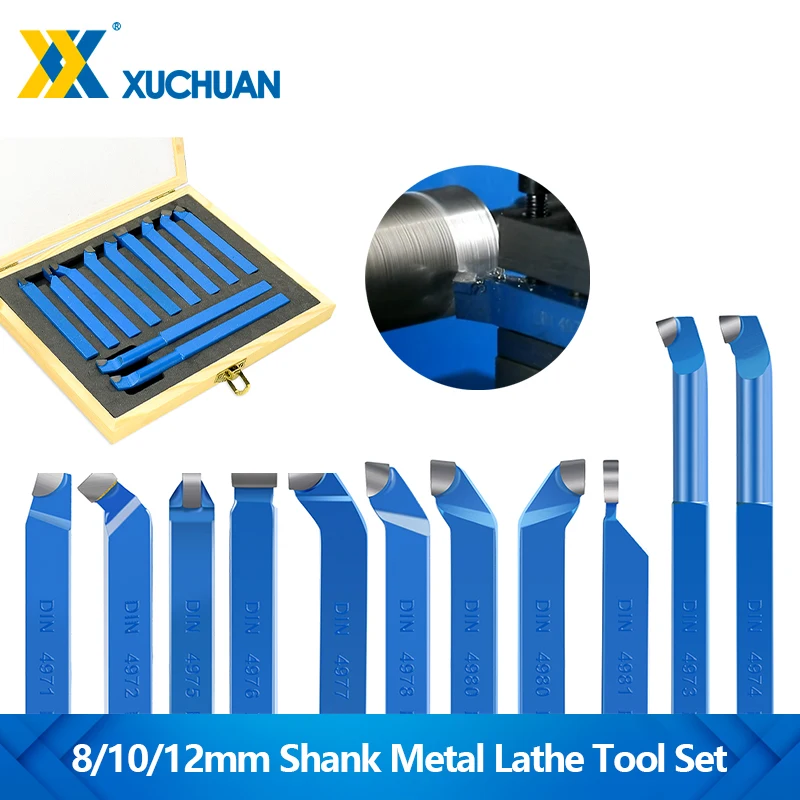 Metal Lathe Tool Set 8/10/12mm Shank Turning Boring Bit 11pcs Carbide Tip Cutting Mini Lathe Tool Set Metal Working Lathe Thread