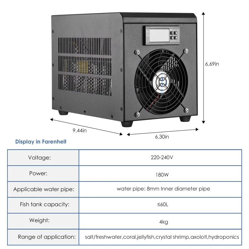 Aquarium Water Chiller 60L Fish Tank Cooler System 0-100℃ Constant Temperature Device 200W Sustainable Refrigeration