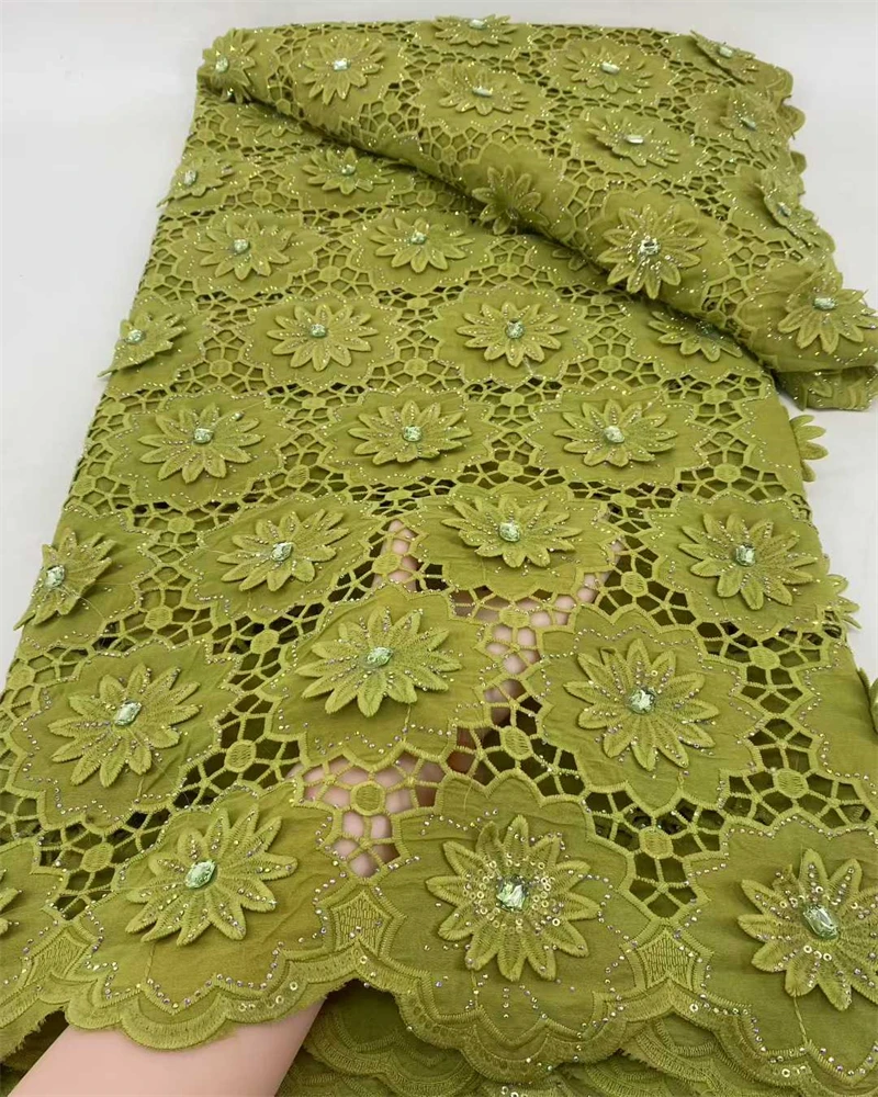 

Beaded African Lace Fabric High Quality Nigerian Guipure Cord Lace Embroidery Net Lace Swiss Voile Lace For Wedding Dress