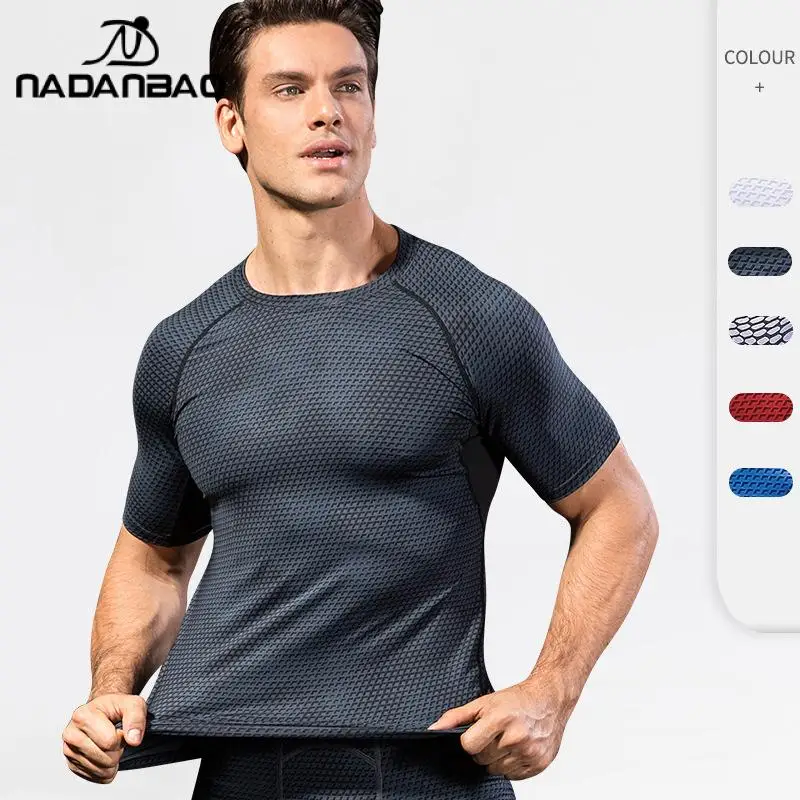 Nadanbao Man Body Building Uscle Sports Tops Ropa Deportiva Hombre Short Sleeve Gym Wear Running Tight Stretch Fitness Shirt