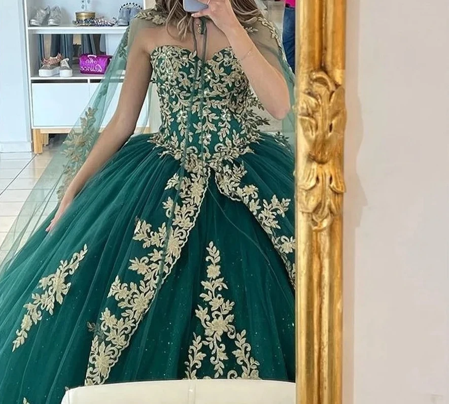 Vestidos de Quinceañera de princesa verde azulado, vestido de baile, escote Corazón, apliques de tul, dulce 16 vestidos, 15 Años, mexicano