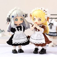 Ob11 Doll Clothes Vintage Maid Outfit Dress Scarf Headwear Set for Obitsu11, GSC, Molly, YMY,1/12 Doll Clothes Doll Accessories