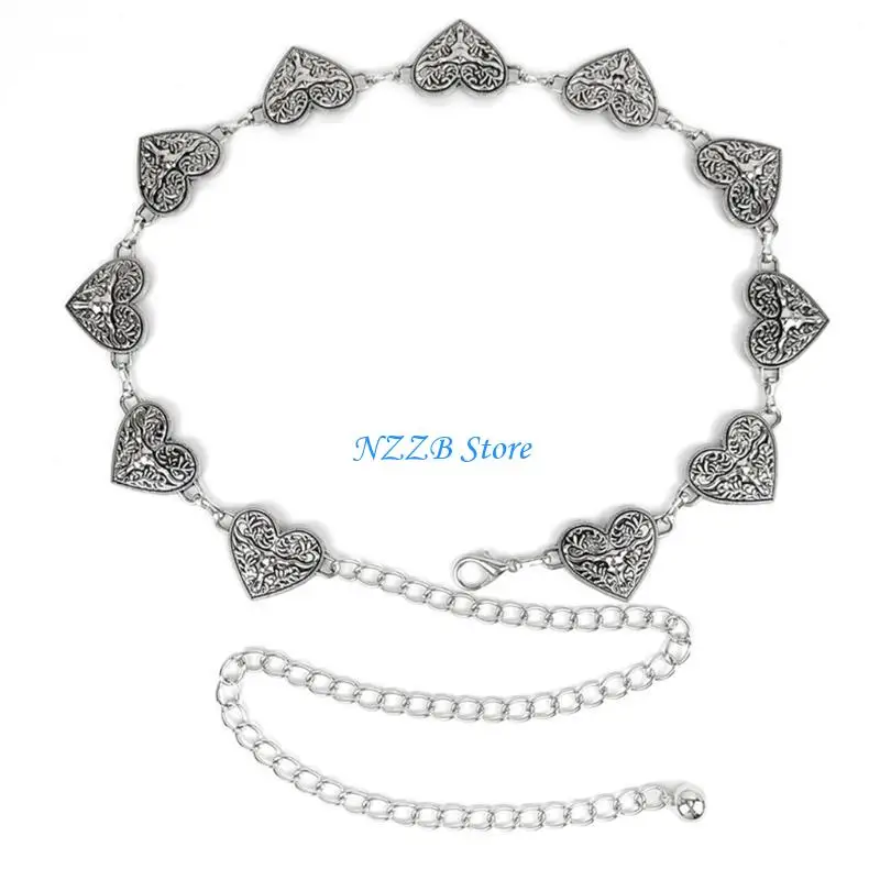 

T21F Fashionable Love Heart Waist Chain Female Fringed Waist Chain Belt Eye-Catching Body Chain Belt 2000s Cool Waist Jewelry