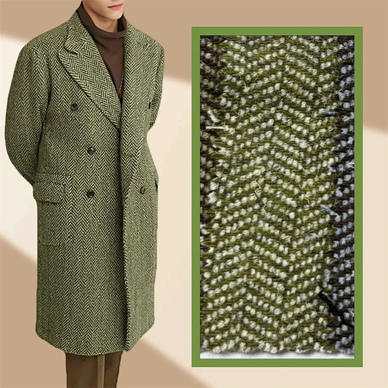 سترة كلاسيكية متعرجة طويلة من مزيج الصوف عالية الجودة من التويد بدلة رجالية فاخرة مزدوجة الصدر سترة رجالية أنيقة للشتاء الدافئ #3