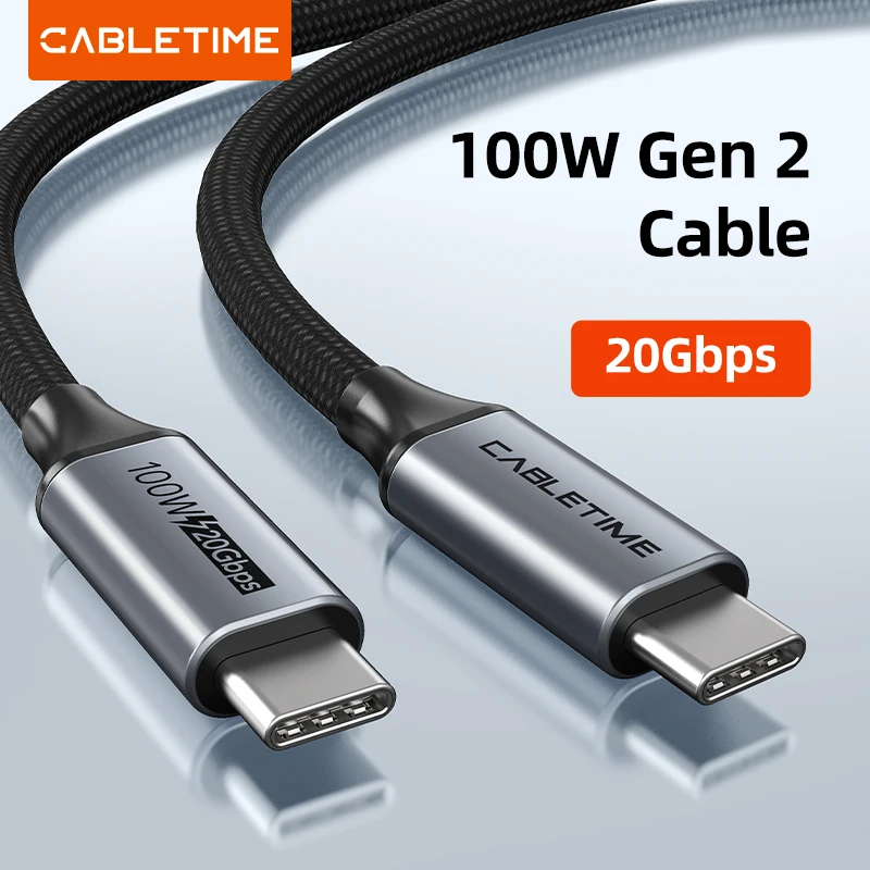

Кабель CABLETIME USB C Gen 2, 20 Гбит/с, PD100W, кабель для быстрой зарядки, кабель USB типа C для ноутбука, MacBook pro, кабель для зарядного устройства Dell