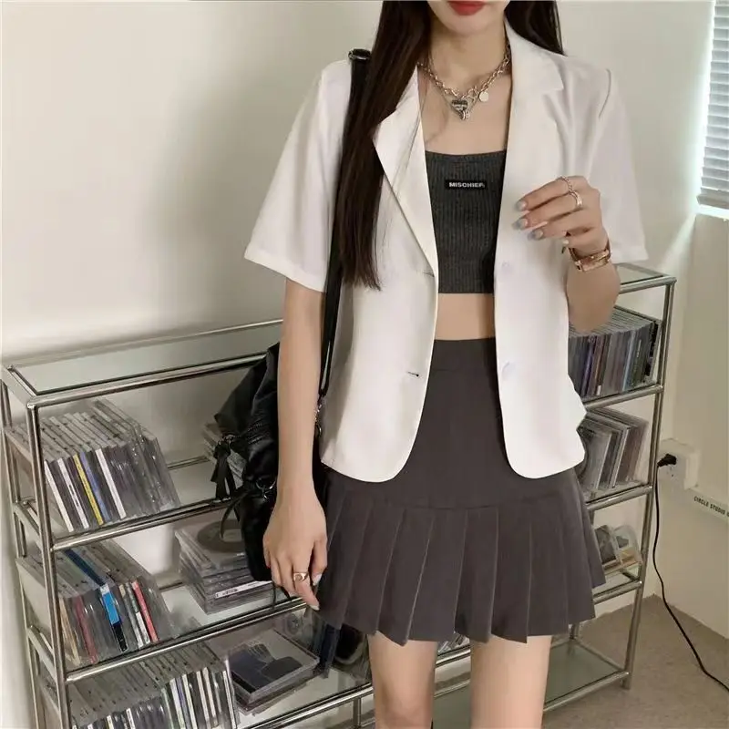 Cienka marynarka z krótkim rękawem Casual Loose Elegant Women Short Jacket Office Lady Solid All-Match Top Coat Korean Loose Small Suit